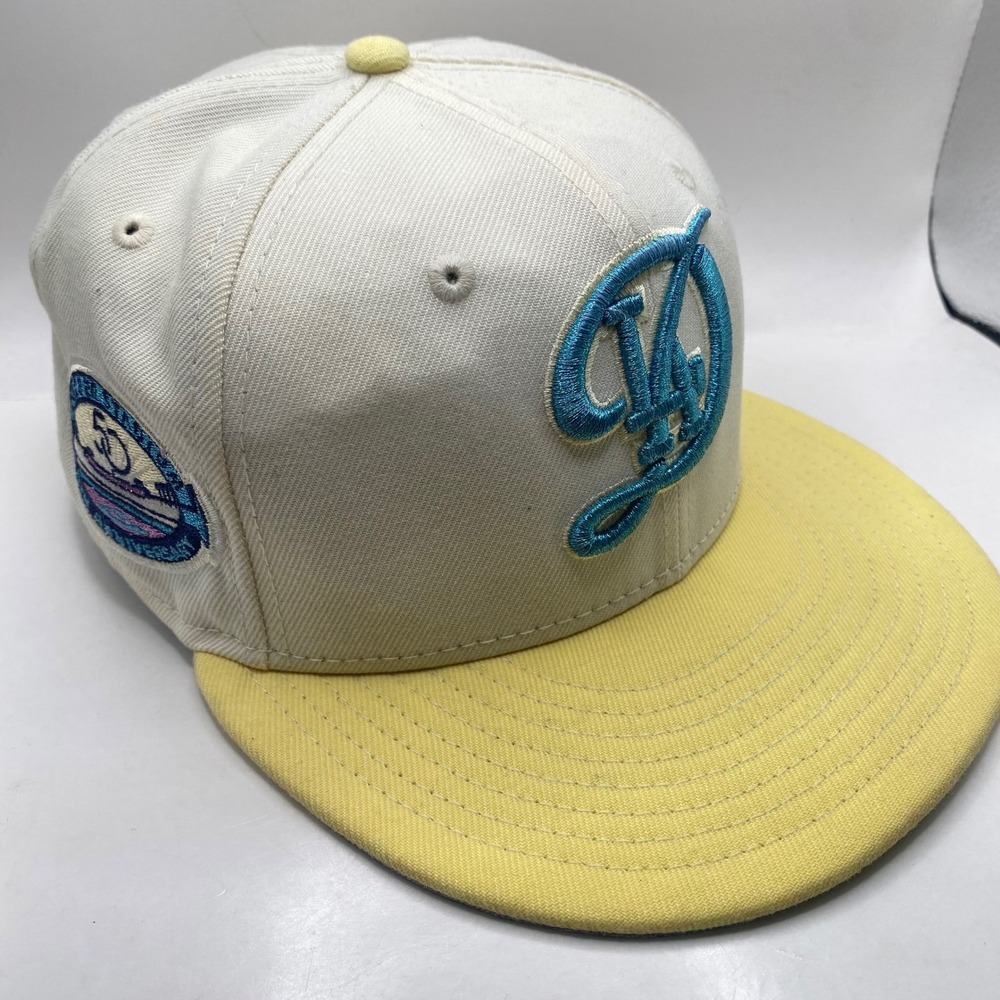 LOS ANGELES DODGERS New Era 59FIFTY Hat Mens 7 Cream Yellow 50th Anniversary MLB